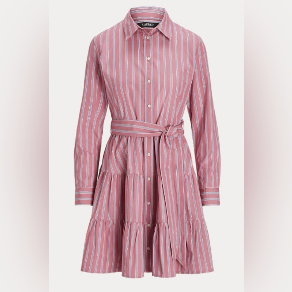 Lauren Ralph Lauren Striped Long-Sleeve Shirt Dress with Waist Tie